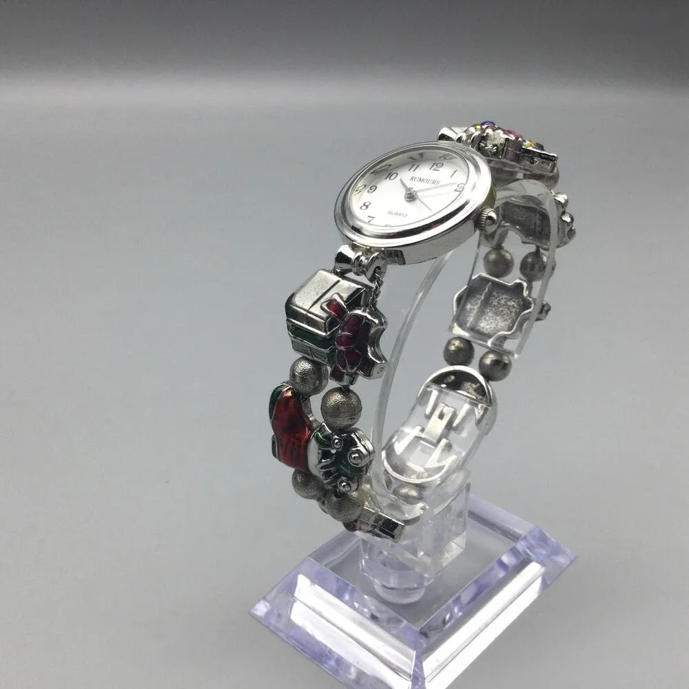 Rumours Womens Watch 24mm Silver Tone Christmas Charm Bracelet New Battery 6